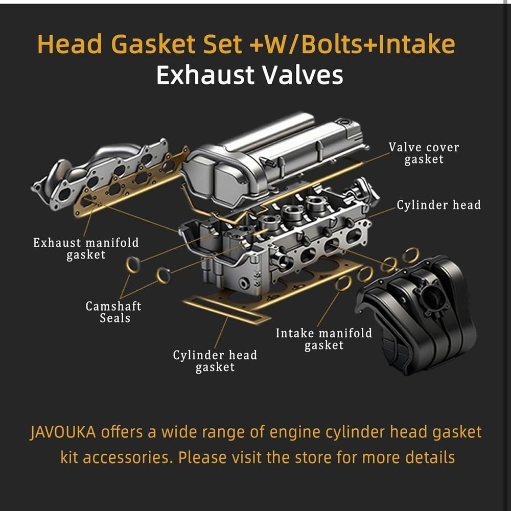 JAVOUKA Head Gasket Set Bolts Valves HS26554PT 1.6L Hyundai Kia Accent Rio Black - Picture 4 of 12